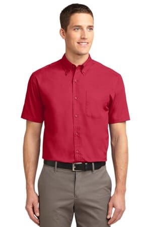 RED/ LIGHT STONE TLS508 port authority tall short sleeve easy care shirt