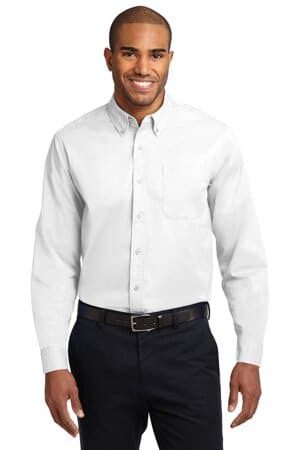 WHITE/ LIGHT STONE TLS608 port authority tall long sleeve easy care shirt