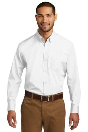 WHITE TW100 port authority tall long sleeve carefree poplin shirt