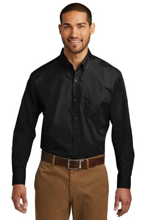 DEEP BLACK W100 port authority long sleeve carefree poplin shirt