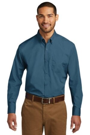 W100 port authority long sleeve carefree poplin shirt