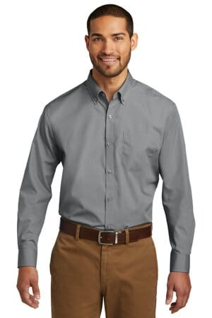 GUSTY GREY W100 port authority long sleeve carefree poplin shirt