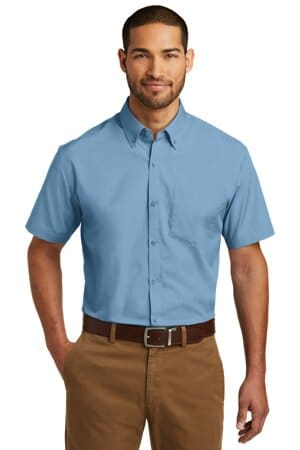 CAROLINA BLUE W101 port authority short sleeve carefree poplin shirt