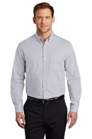 GUSTY GREY/ WHITE W644 port authority broadcloth gingham easy care shirt