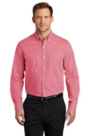 RICH RED/ WHITE W644 port authority broadcloth gingham easy care shirt