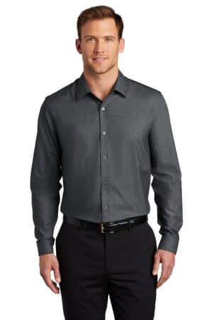 BLACK/ GREY STEEL W645 port authority pincheck easy care shirt