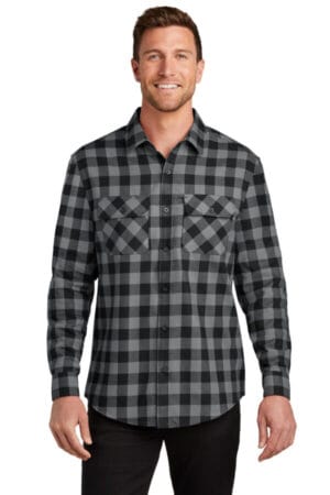 GREY/ BLACK BUFFALO CHECK W668 port authority plaid flannel shirt