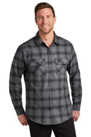 GREY/ BLACK OPEN PLAID W668 port authority plaid flannel shirt