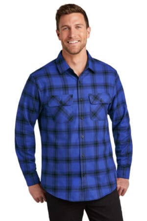 ROYAL/ BLACK OPEN PLAID W668 port authority plaid flannel shirt