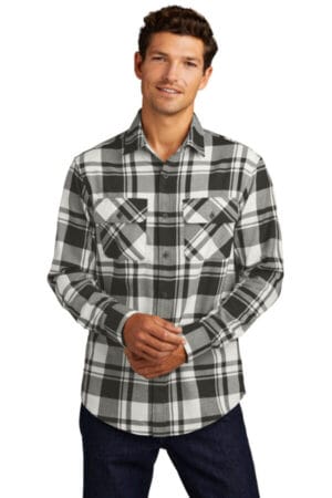SNOW WHITE/ BLACK W668 port authority plaid flannel shirt