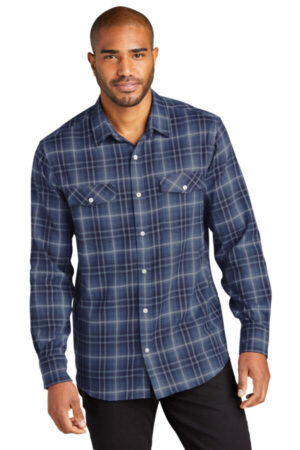 TRUE NAVY W672 port authority long sleeve ombre plaid shirt