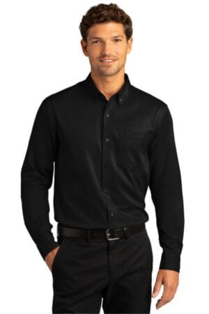 DEEP BLACK W808 port authority long sleeve superpro react twill shirt