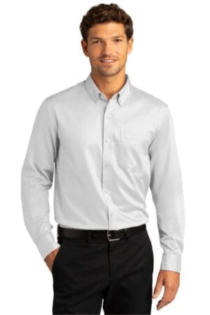 WHITE W808 port authority long sleeve superpro react twill shirt