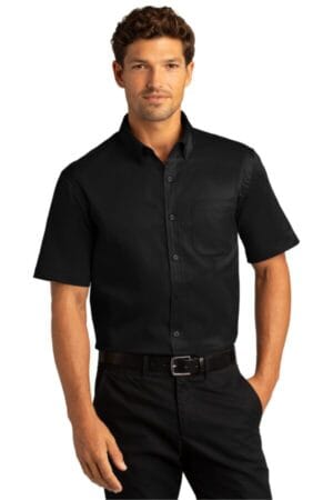 DEEP BLACK W809 port authority short sleeve superpro react twill shirt