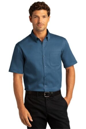 REGATTA BLUE W809 port authority short sleeve superpro react twill shirt