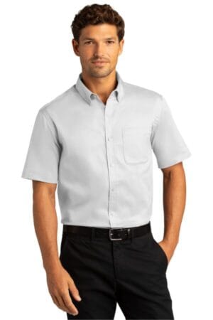 WHITE W809 port authority short sleeve superpro react twill shirt