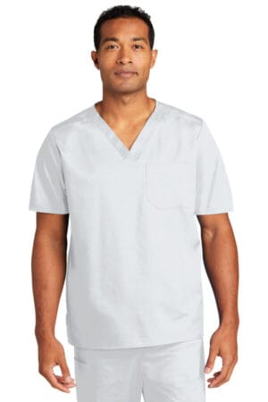 WHITE WW3160 wonderwink unisex workflex chest pocket v-neck top