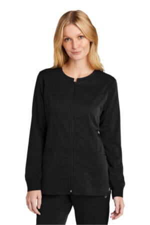 BLACK WW4088 wonderwink women's premiere flex full-zip scrub jacket