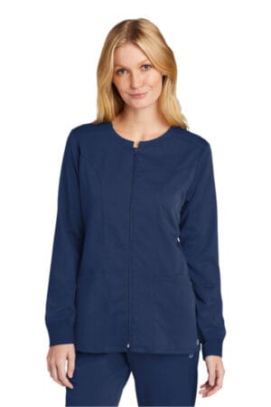 NAVY WW4088 wonderwink women's premiere flex full-zip scrub jacket