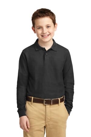 BLACK Y500LS port authority youth long sleeve silk touch polo