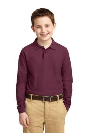 BURGUNDY Y500LS port authority youth long sleeve silk touch polo