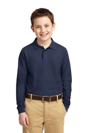 NAVY Y500LS port authority youth long sleeve silk touch polo