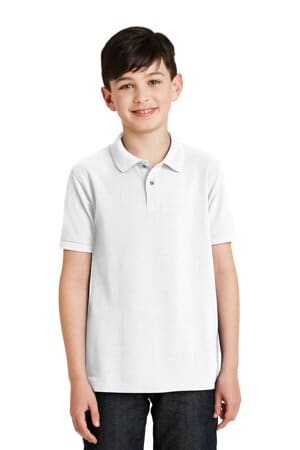 WHITE Y500 port authority youth silk touch polo
