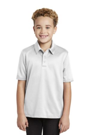 WHITE Y540 port authority youth silk touch performance polo