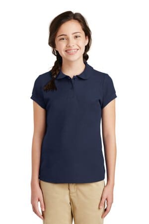NAVY YG503 port authority girls silk touch peter pan collar polo
