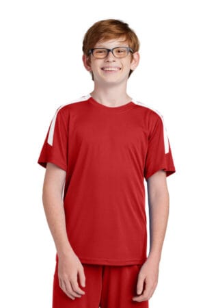 DEEP RED/ WHITE YST100 sport-tek youth competitor united crew