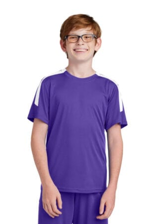 PURPLE/ WHITE YST100 sport-tek youth competitor united crew