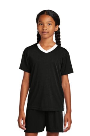 BLACK/ WHITE YST101 sport-tek youth competitor united v-neck