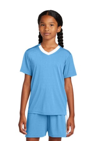 CAROLINA BLUE/ WHITE YST101 sport-tek youth competitor united v-neck