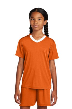 DEEP ORANGE/ WHITE YST101 sport-tek youth competitor united v-neck