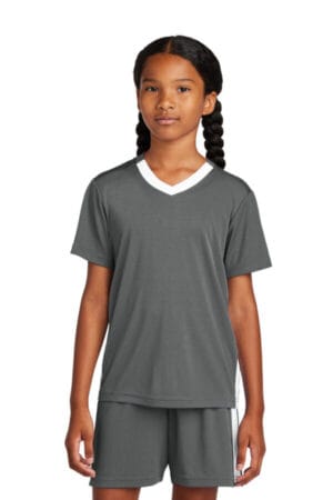 IRON GREY/ WHITE YST101 sport-tek youth competitor united v-neck