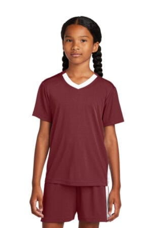 MAROON/ WHITE YST101 sport-tek youth competitor united v-neck