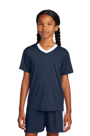 TRUE NAVY/ WHITE YST101 sport-tek youth competitor united v-neck