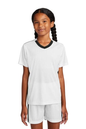 WHITE/ BLACK YST101 sport-tek youth competitor united v-neck