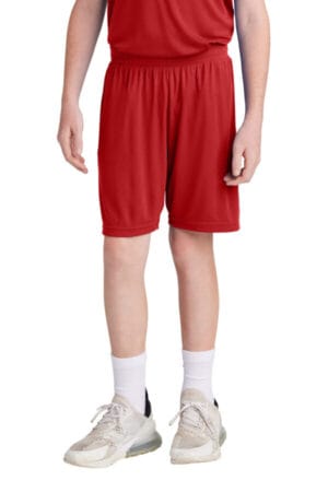 DEEP RED/ WHITE YST103 sport-tek youth competitor united 5 short