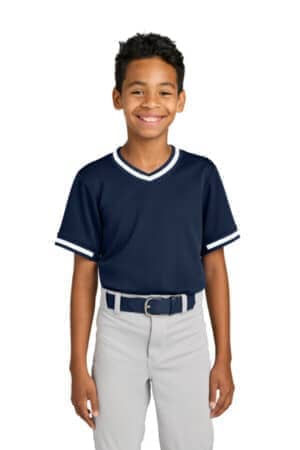 TRUE NAVY TRUE NAVY YST221 sport-tek youth tough mesh v-neck baseball jersey