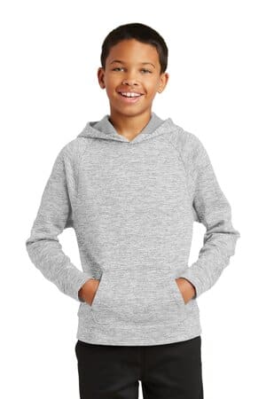 SILVER ELECTRIC YST225 sport-tek youth posicharge electric heather fleece hooded pullover