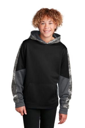 BLACK/ BLACK YST231 sport-tek youth sport-wick mineral freeze fleece colorblock hooded pullover