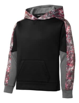 DEEP RED/ BLACK YST231 sport-tek youth sport-wick mineral freeze fleece colorblock hooded pullover