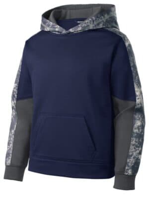 TRUE NAVY/ NAVY YST231 sport-tek youth sport-wick mineral freeze fleece colorblock hooded pullover