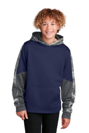 TRUE NAVY/ NAVY YST231 sport-tek youth sport-wick mineral freeze fleece colorblock hooded pullover