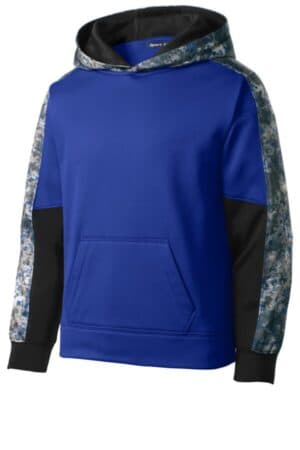 TRUE ROYAL/ TRUE ROYAL YST231 sport-tek youth sport-wick mineral freeze fleece colorblock hooded pullover