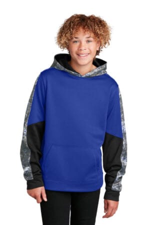 TRUE ROYAL/ TRUE ROYAL YST231 sport-tek youth sport-wick mineral freeze fleece colorblock hooded pullover