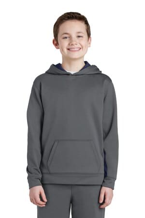 DARK SMOKE GREY/ NAVY YST235 sport-tek youth sport-wick fleece colorblock hooded pullover