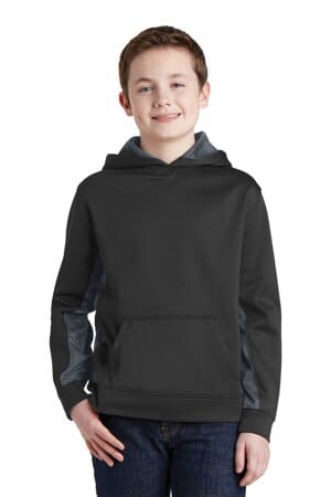 YST239 sport-tek youth sport-wick camohex fleece colorblock hooded pullover