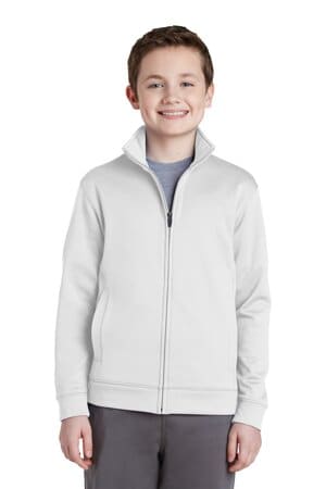 WHITE YST241 sport-tek youth sport-wick fleece full-zip jacket